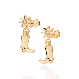 Brinco bota pêndulo banhado a ouro 18k com zircônias Rommanel 527473