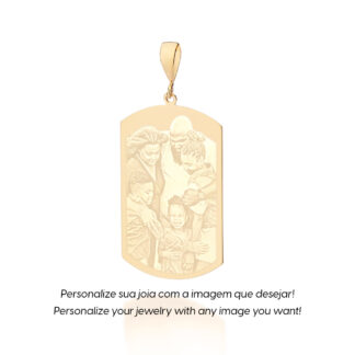 Pingente tag retangular personalizável banhado a ouro 18k Rommanel 542888