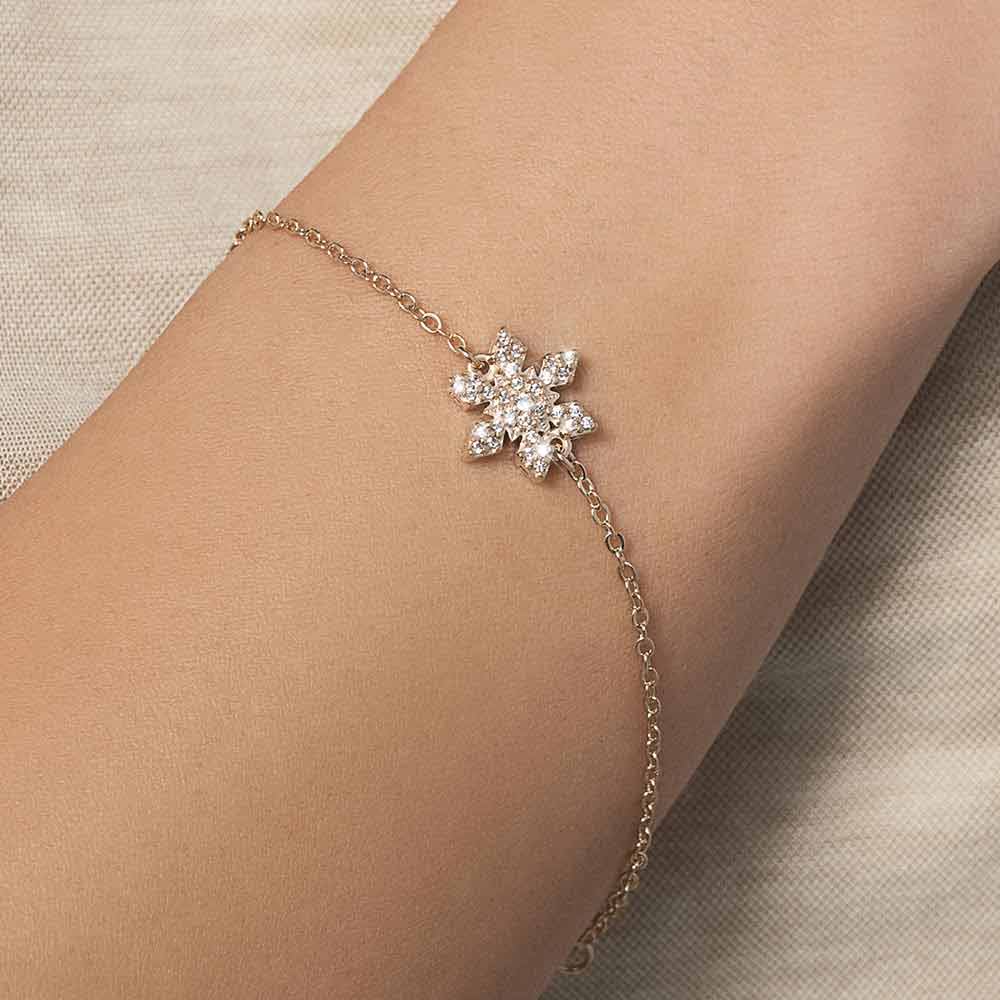 Pulseira com pingente floco de neve banhada a ouro 18k com zircônias 552189 Rommanel - Imagem 4