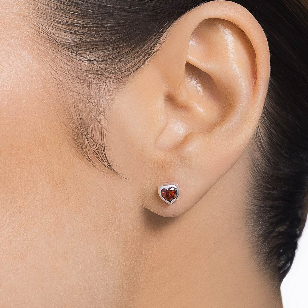 Brinco solitário coração de prata maciça 925 com zircônia 820258 Rommanel - Imagem 4