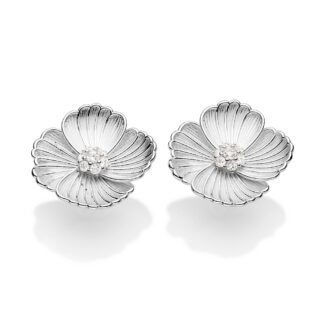 Brinco botão flor de prata maciça 925 com zircônias 820265 Rommanel