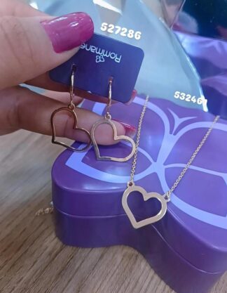 Kit Coração Vazado Rommanel Cordão 532461/Brinco 527286
