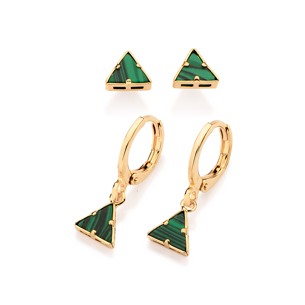 Kit brinco argola e triângulo com pedras sintéticas 527485 Rommanel