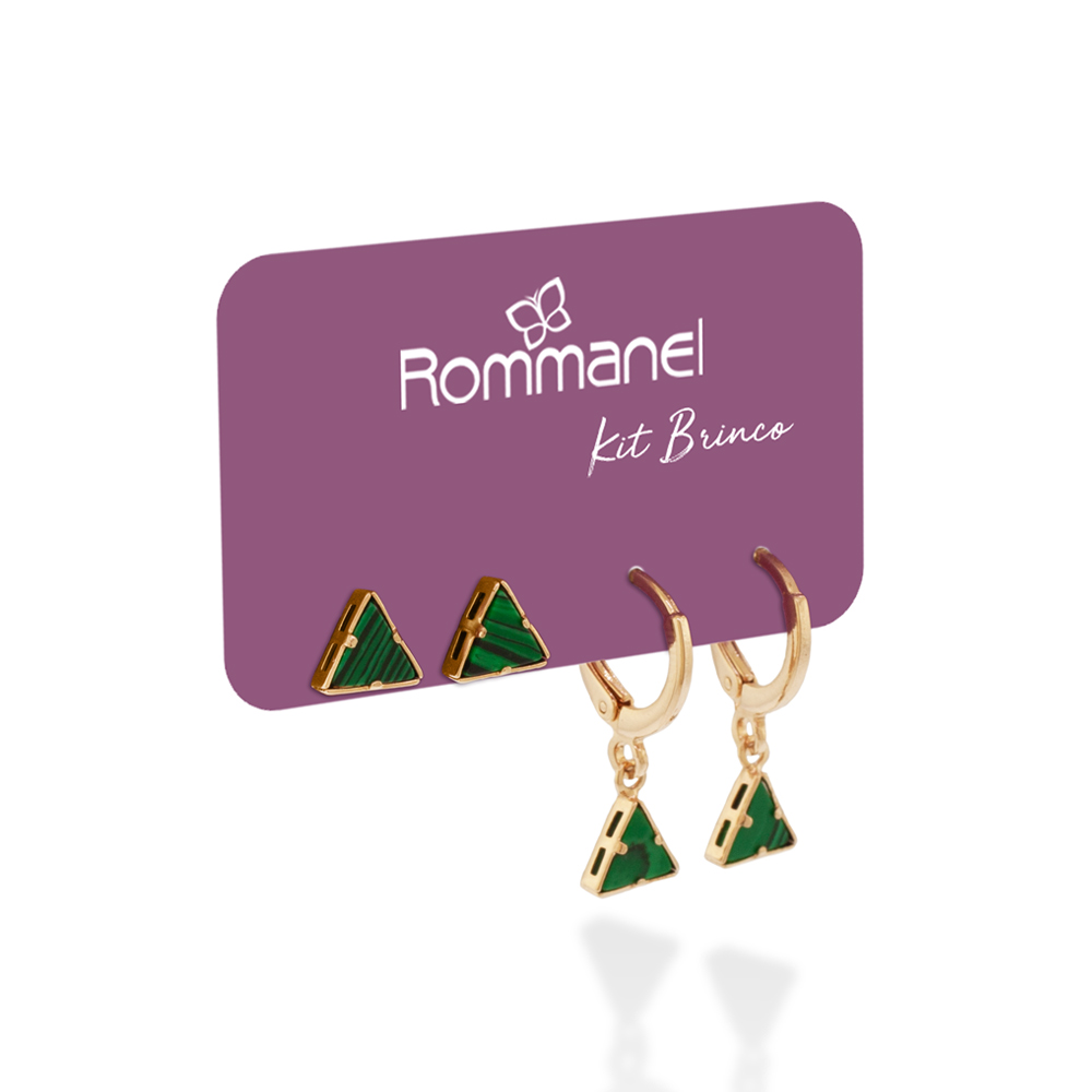 Kit brinco argola e triângulo com pedras sintéticas 527485 Rommanel - Imagem 5