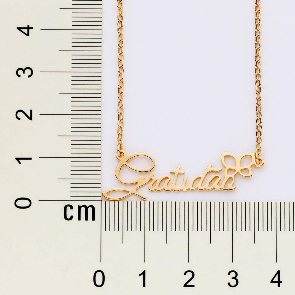 Gargantilha Gratidão com borboleta banhada a ouro 18k 532577 Rommanel - Imagem 2