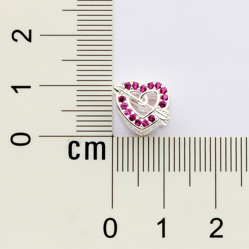 Berloque passante coração com flecha e zircônias de prata maciça 925 Rommanel 840237 - Imagem 2