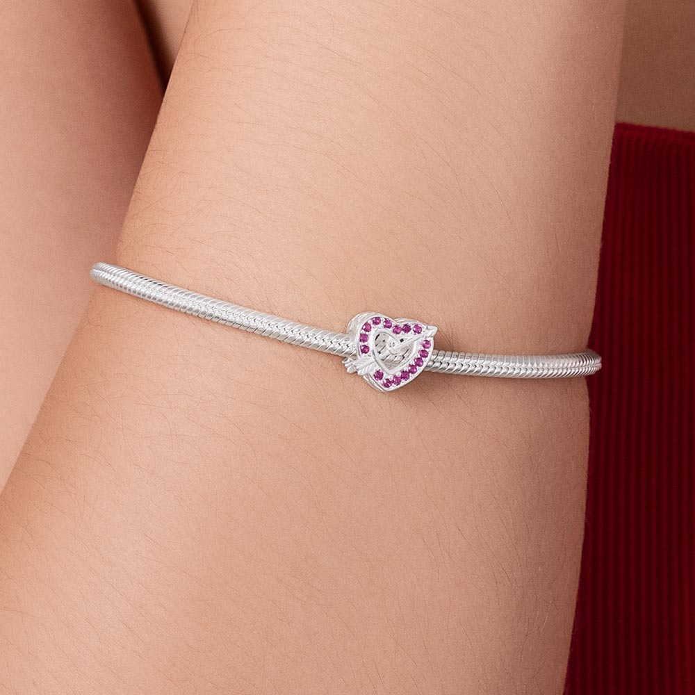 Berloque passante coração com flecha e zircônias de prata maciça 925 Rommanel 840237 - Imagem 3