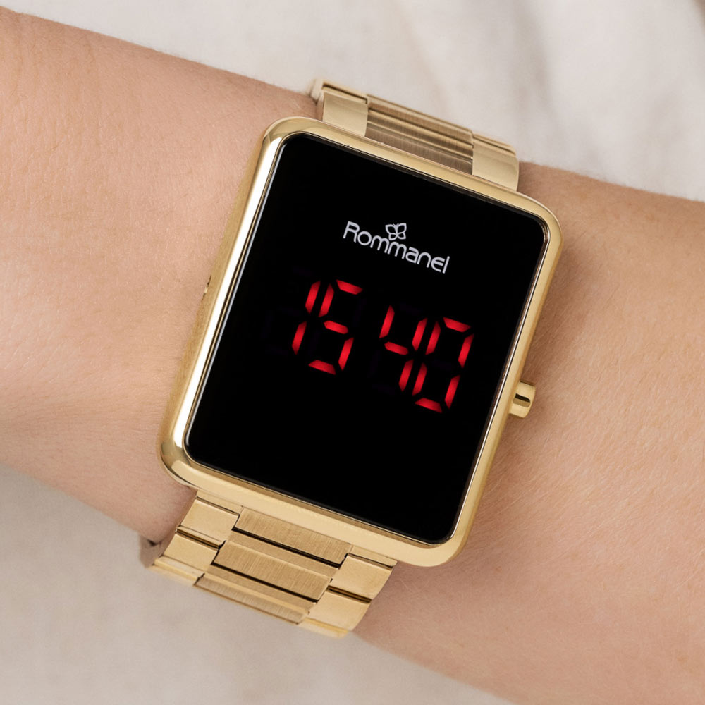 Relógio digital led dourado 650076 Rommanel - Imagem 3